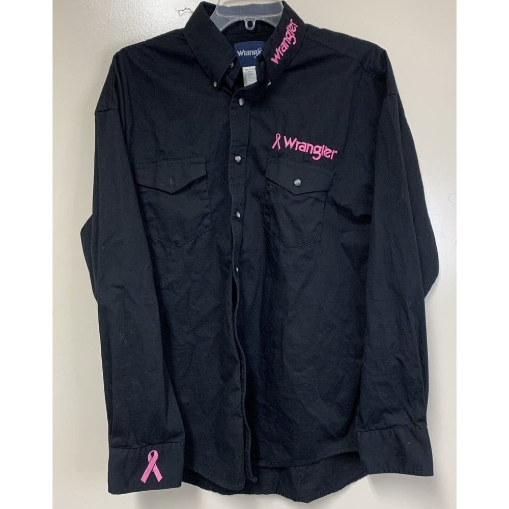 Wrangler Black Western Button Up Long Sleeve Shirt Breast Cancer Men's Large